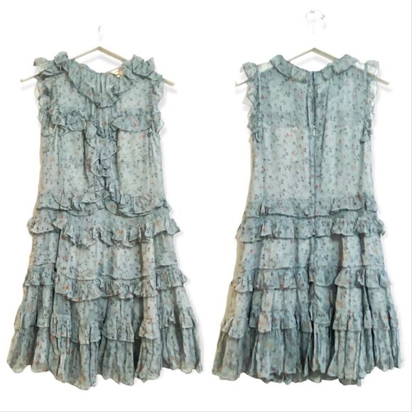 Rebecca Taylor Ruffle Trimmed Floral Vine Silk Mini Dress, in Mint, Size 4, NWT - Picture 14 of 15